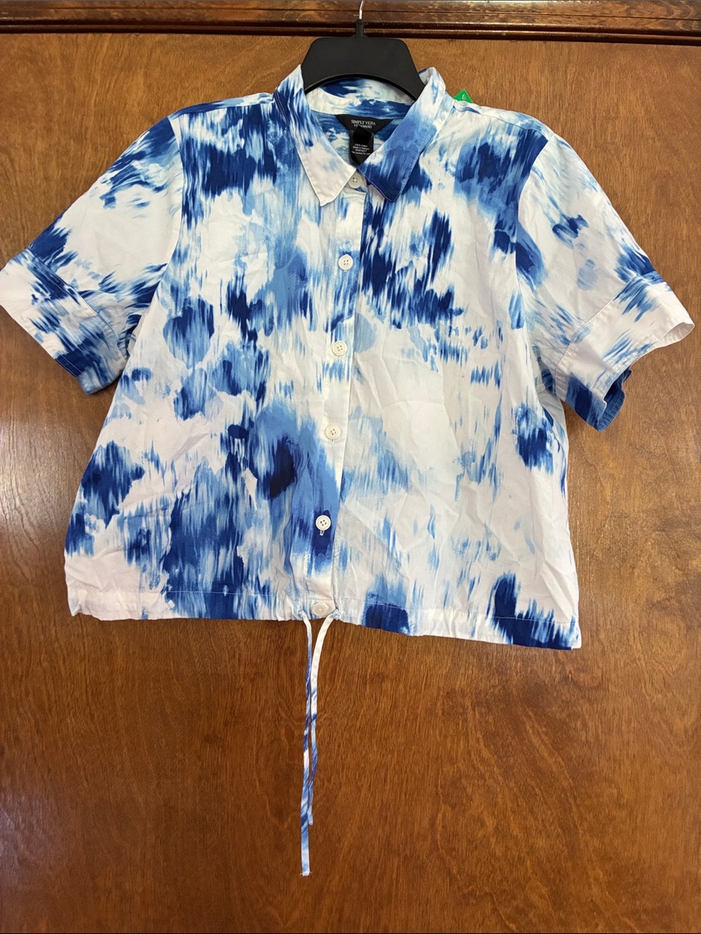 Simply Vera Vera Wang Blue & White Tie-Dye Button-Down Shirt Size XL